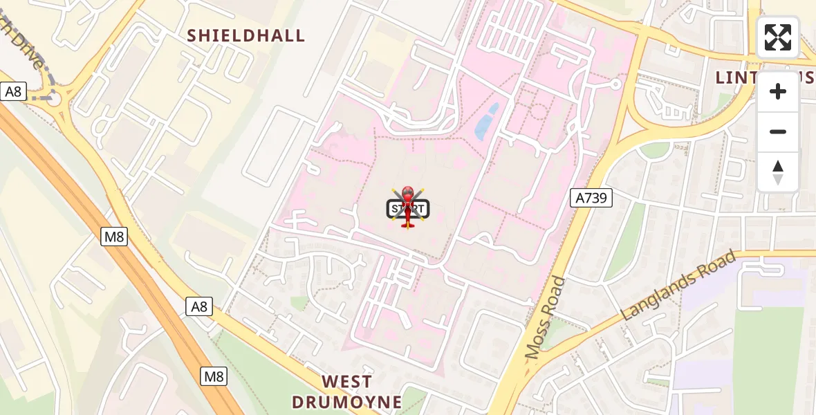 Flight path map showing Air Ambulance Helicopter route from Queen Elizabeth Hospital to Queen Elizabeth Hospital
