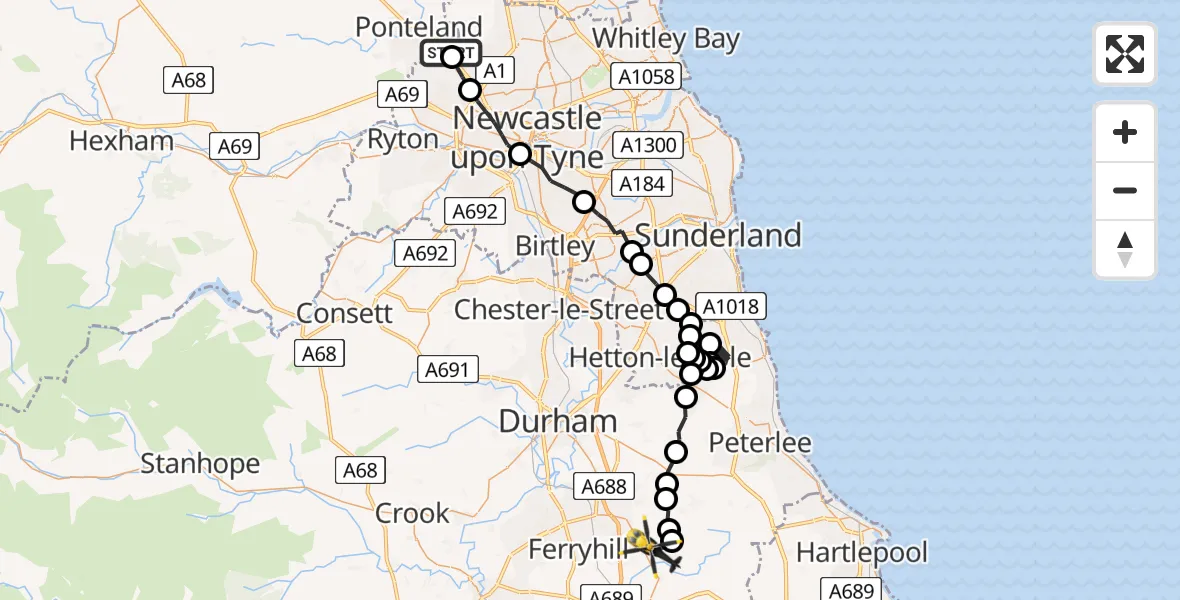 Routekaart van de vlucht: Police Helicopter to Fishburn Airfield