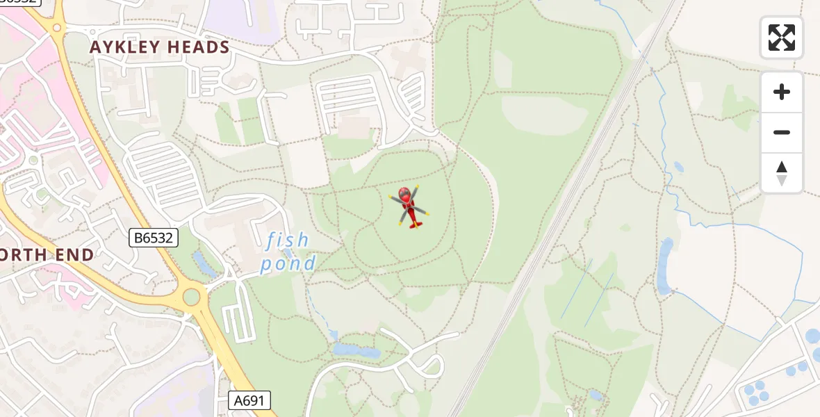 Flight path map showing Air Ambulance Helicopter route from Durham to Durham