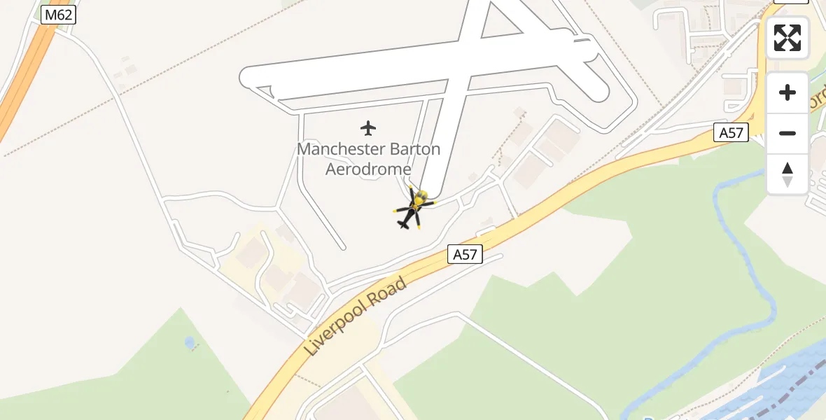 Flight path map showing Police Helicopter route from Manchester Barton Aerodrome to Manchester Barton Aerodrome