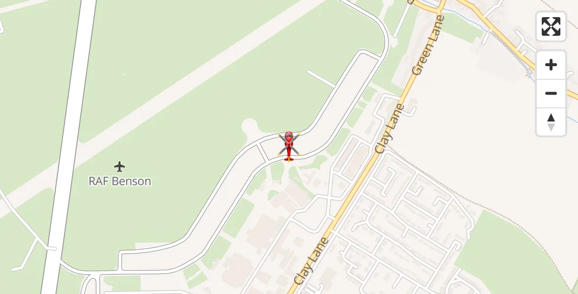 Flight path map showing Air Ambulance Helicopter route from RAF Benson to RAF Benson