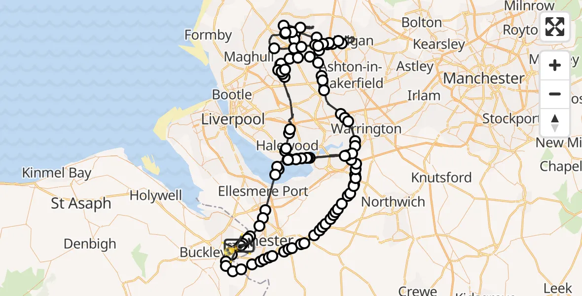 Flight path map showing Police Helicopter route from Hawarden Airport to Hawarden Airport