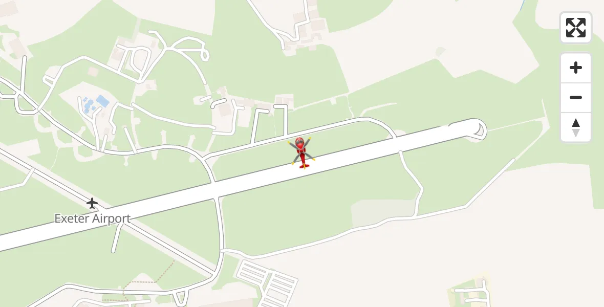 Flight path map showing Air Ambulance Helicopter route from Exeter International Airport to Exeter International Airport