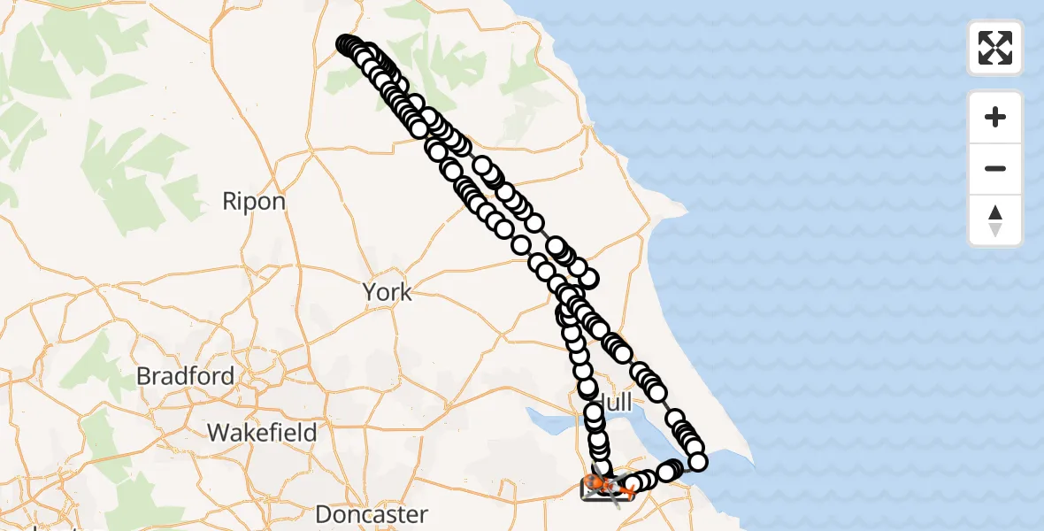 Flight path map showing Coastguard Helicopter route from Humberside Airport to Humberside Airport