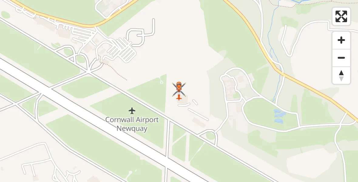 Flight path map showing Coastguard Helicopter route from Cornwall Airport Newquay to Cornwall Airport Newquay