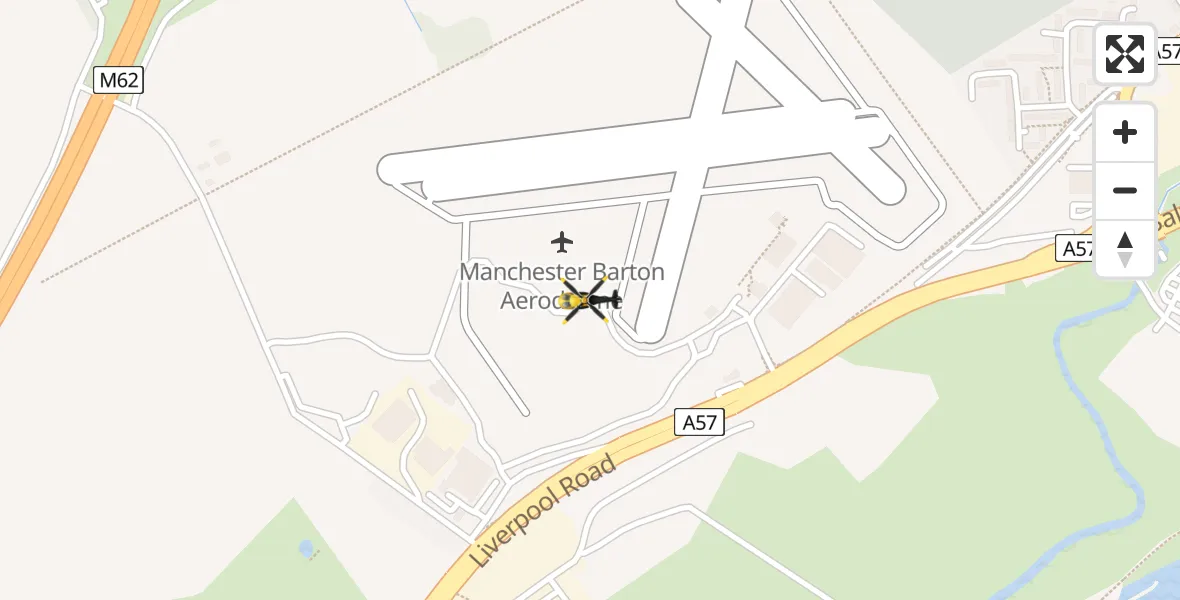 Flight path map showing Police Helicopter route from Manchester Barton Aerodrome to Manchester Barton Aerodrome