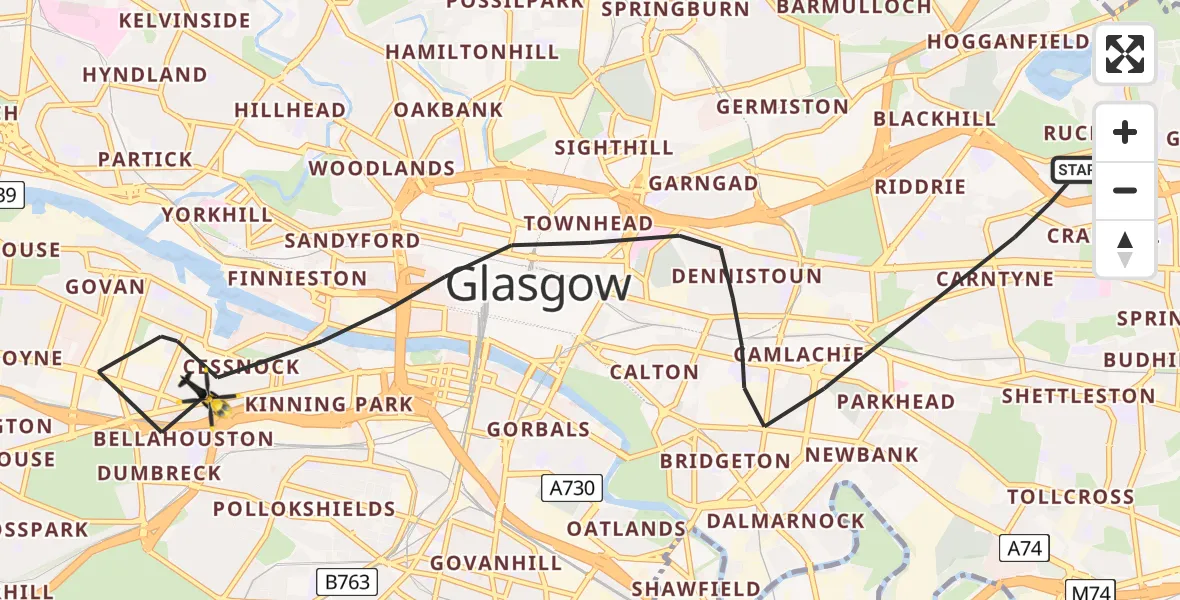 Flight route Police Helicopter Glasgow - Glasgow, 28 March 2026, 15:17