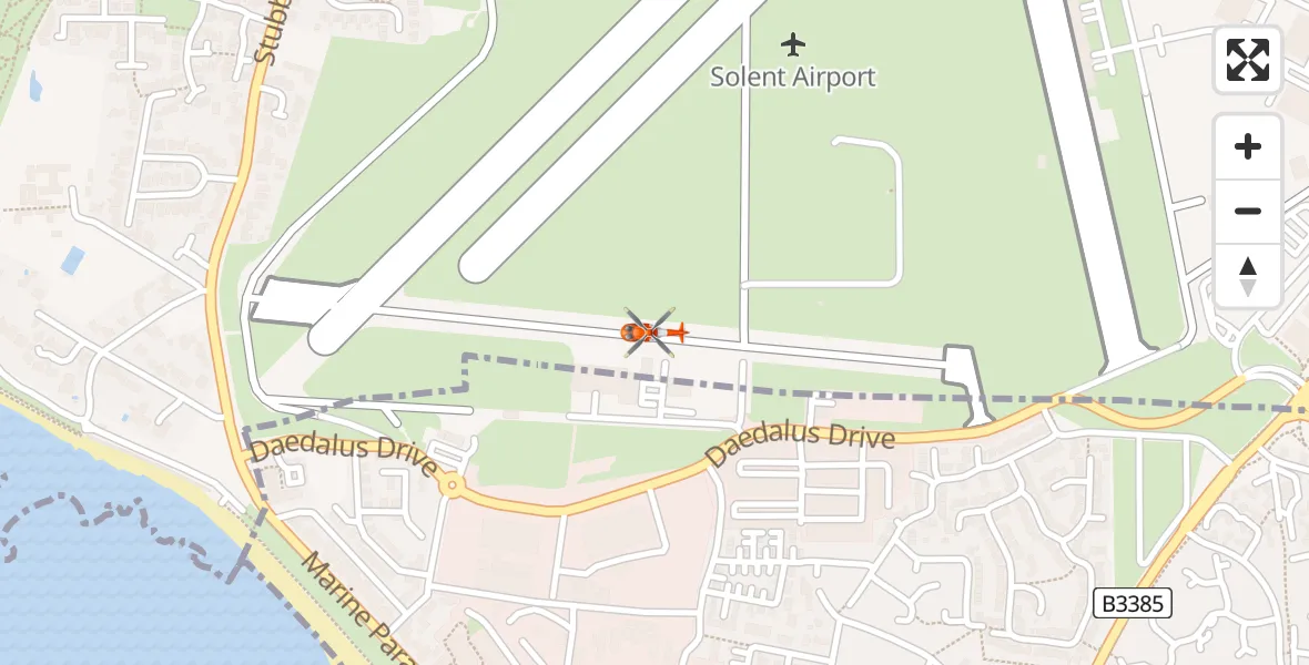 Flight path map showing Coastguard Helicopter route from Solent Airport to Solent Airport