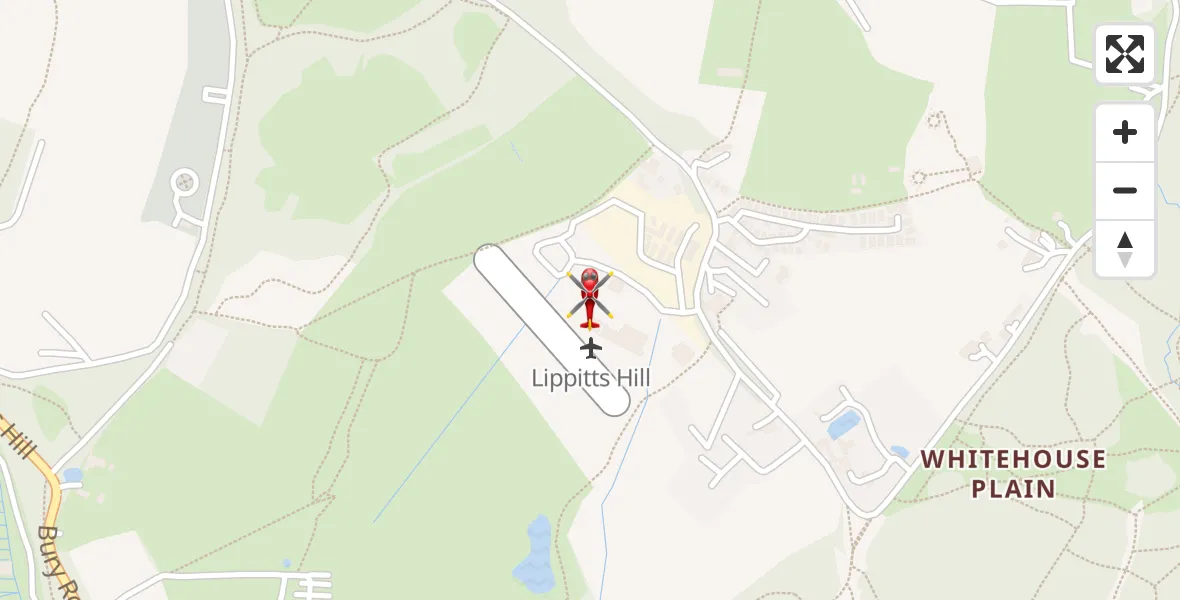 Flight path map showing Air Ambulance Helicopter route from Metropolitan Police Air Support Unit Lippitts Hill to Metropolitan Police Air Support Unit Lippitts Hill