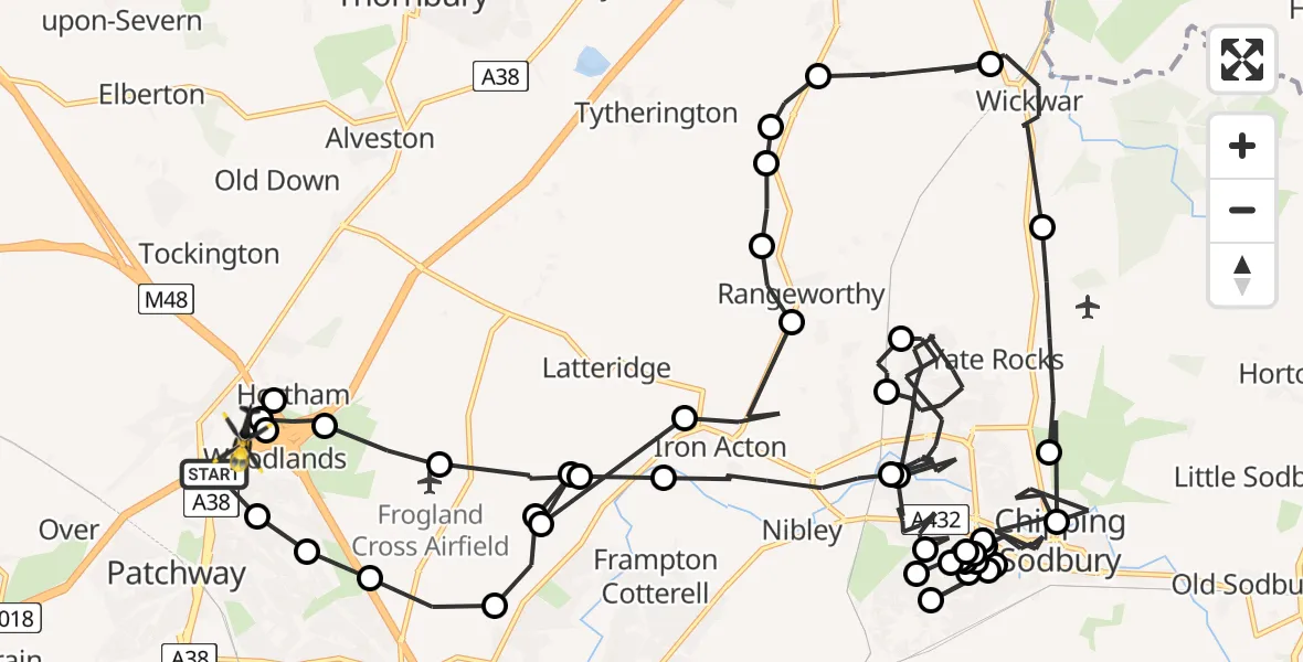 Routekaart van de vlucht: Police Helicopter to Almondsbury Helicopter Base