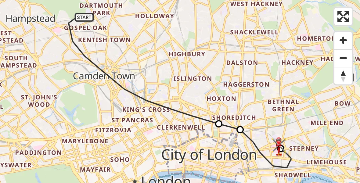Flight path map showing Air Ambulance Helicopter route from Greater London to Royal London Hospital