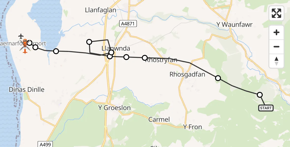 Routekaart van de vlucht: Coastguard Helicopter to Caernarfon Airport