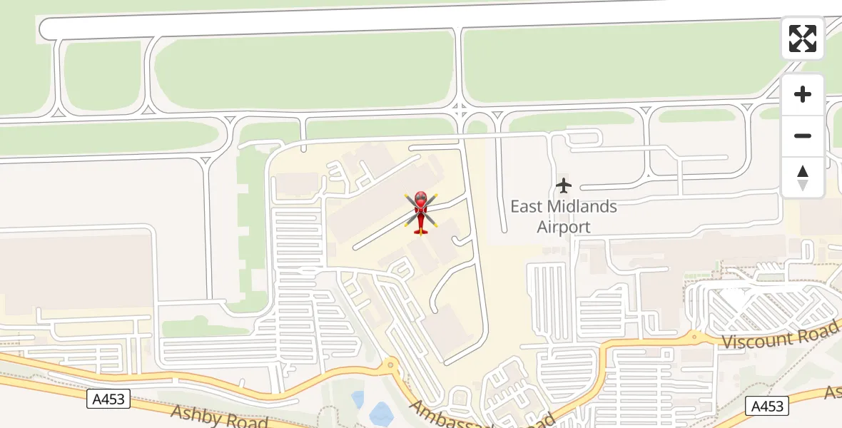 Flight path map showing Air Ambulance Helicopter route from East Midlands Airport to East Midlands Airport