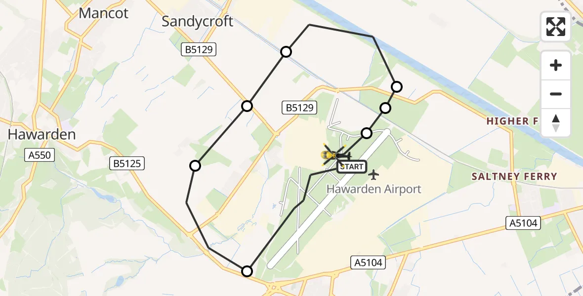 Routekaart van de vlucht: Police Helicopter to Hawarden Airport