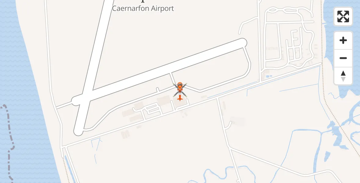 Flight path map showing Coastguard Helicopter route from Caernarfon Airport to Caernarfon Airport