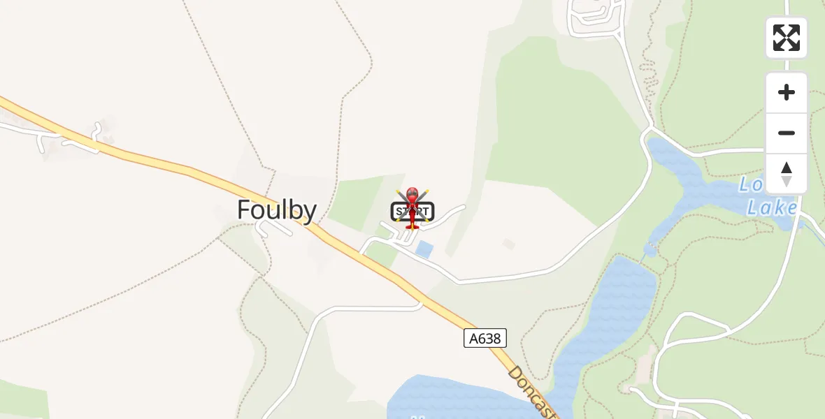 Flight path map showing Air Ambulance Helicopter route from YAA Nostell Helicopter Port to YAA Nostell Helicopter Port