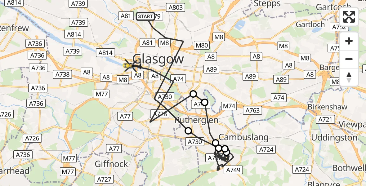 Flight route Police Helicopter Glasgow - Glasgow, 28 March 2026, 17:05