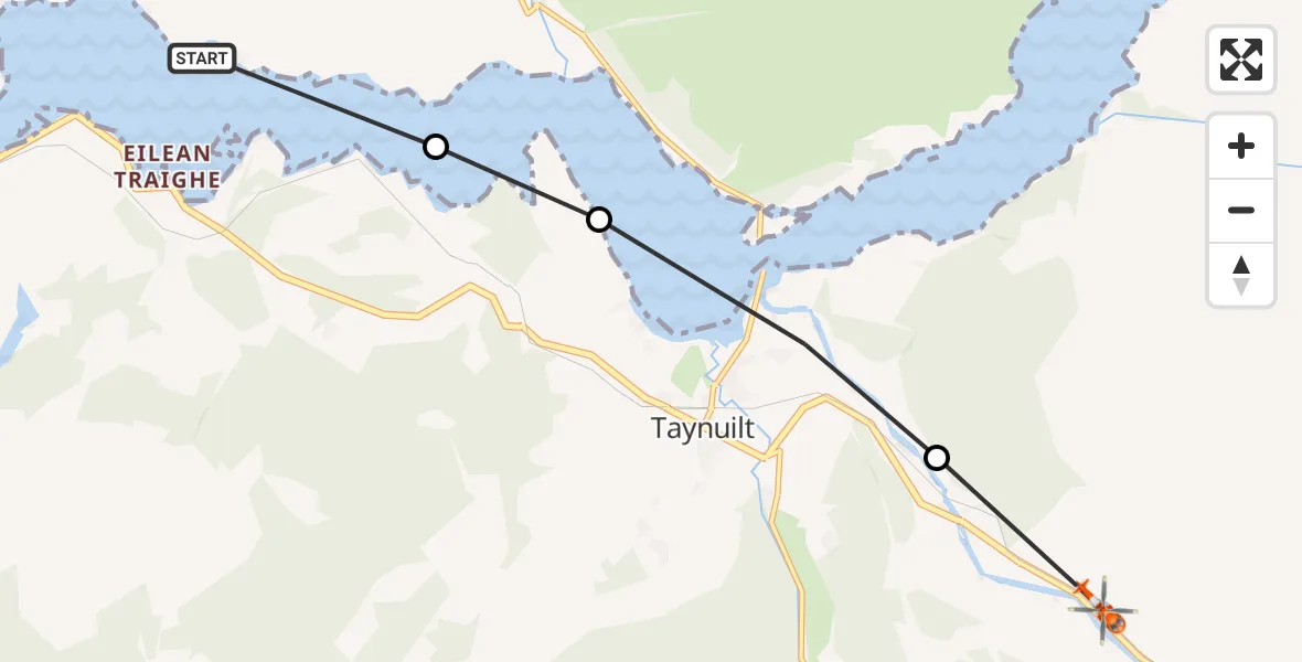 Flight path map showing Coastguard Helicopter route from Connel to A85