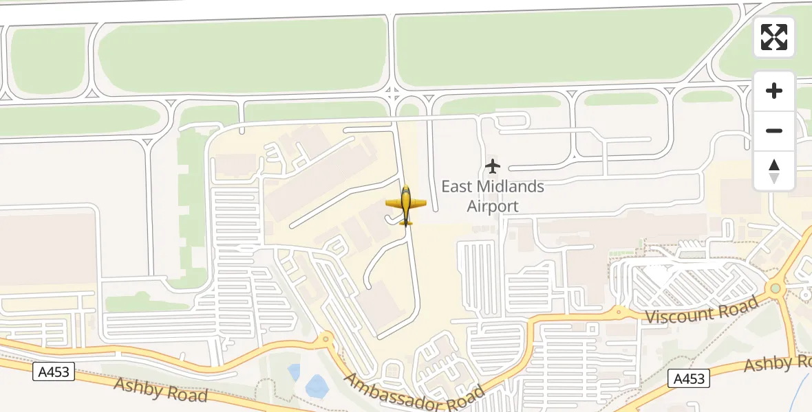 Flight path map showing Police Aircraft route from East Midlands Airport to East Midlands Airport