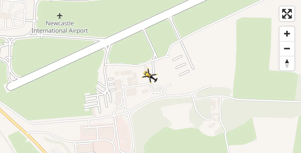 Flight path map showing Police Helicopter route from Newcastle International Airport to Newcastle International Airport