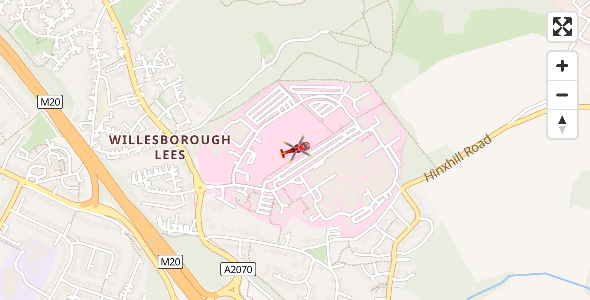 Flight path map showing Air Ambulance Helicopter route from Sevington to Sevington