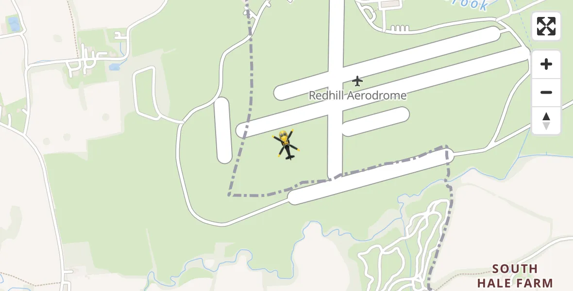 Flight path map showing Police Helicopter route from Redhill Aerodrome to Redhill Aerodrome