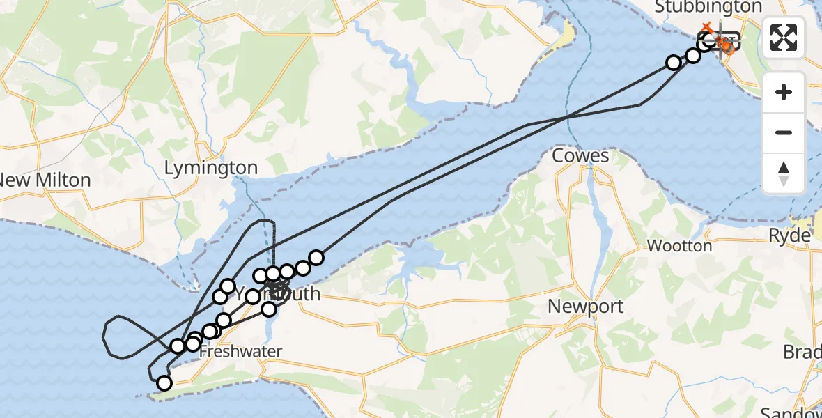 Flight path map showing Coastguard Helicopter route from Solent Airport to Solent Airport