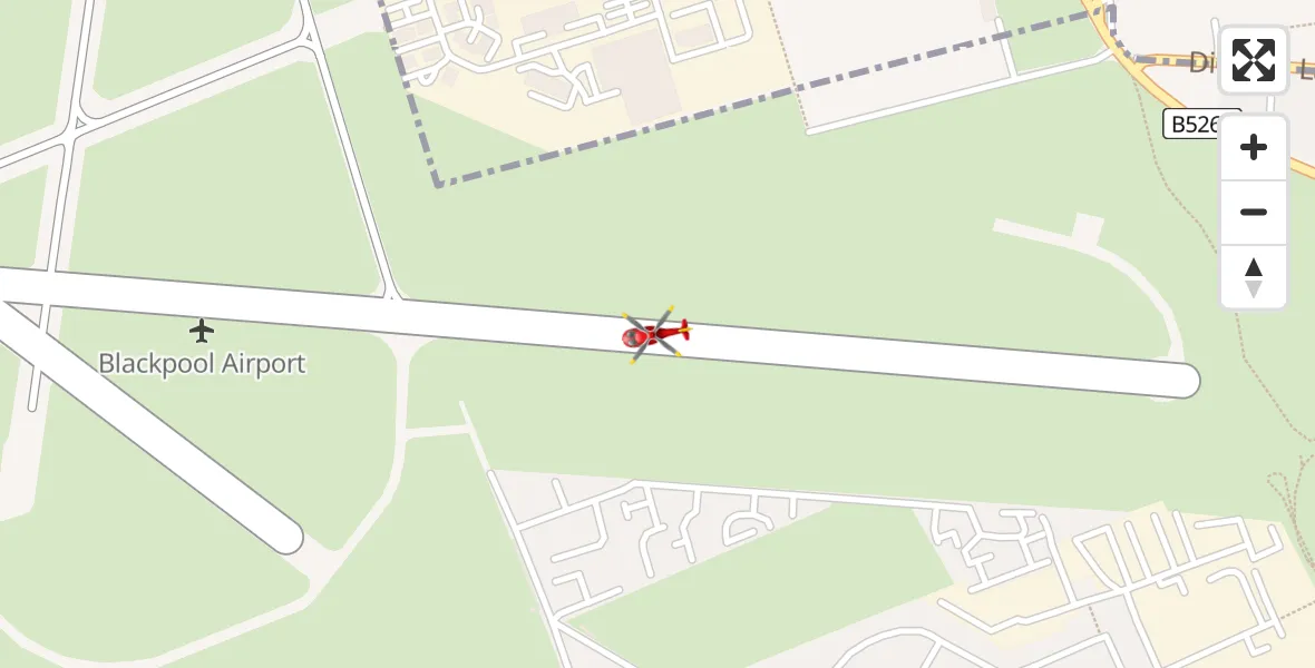 Flight path map showing Air Ambulance Helicopter route from Blackpool Airport to Blackpool Airport