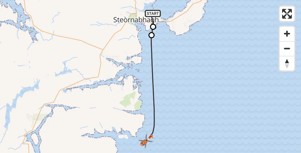 Flight path map showing Coastguard Helicopter route from Stornoway Airport to Inner Seas