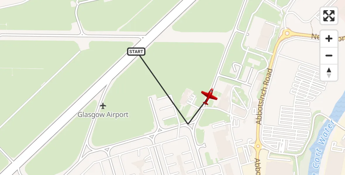 Flight path map showing Air Ambulance Aircraft route from Glasgow Airport to Glasgow Airport
