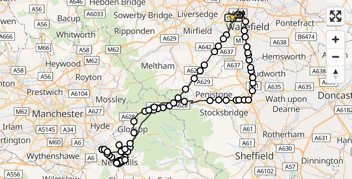 Flight path map showing Police Helicopter route from East Ardsley to East Ardsley