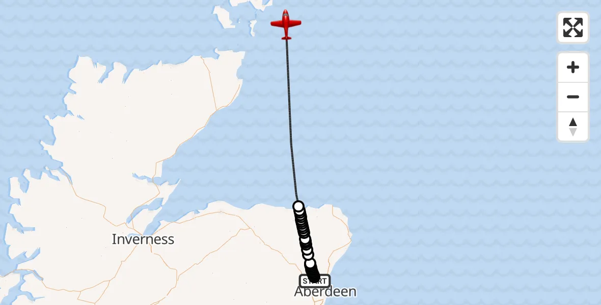 Flight path map showing Air Ambulance Aircraft route from Aberdeen City to North Sea