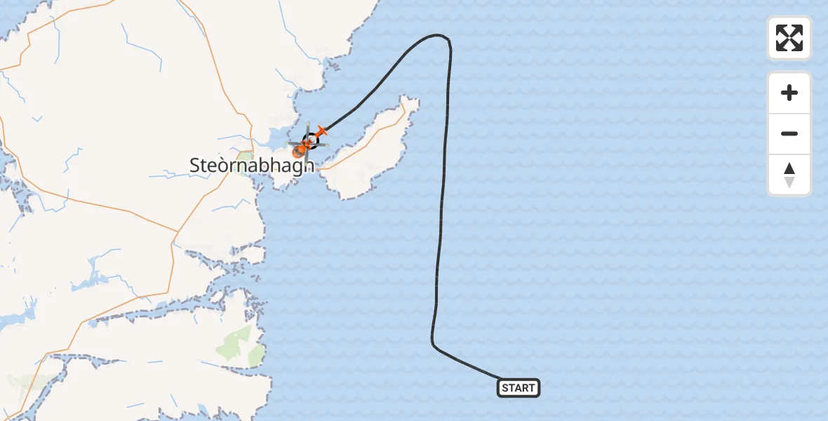 Flight path map showing Coastguard Helicopter route from Inner Seas to Mealabost
