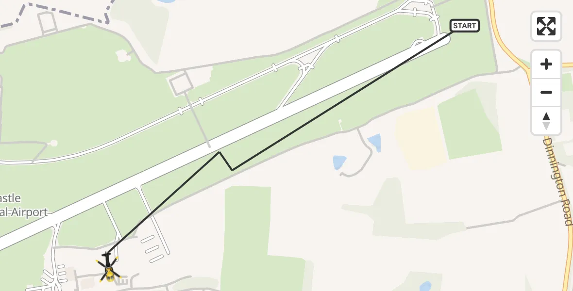Flight path map showing Police Helicopter route from Newcastle International Airport to Newcastle International Airport