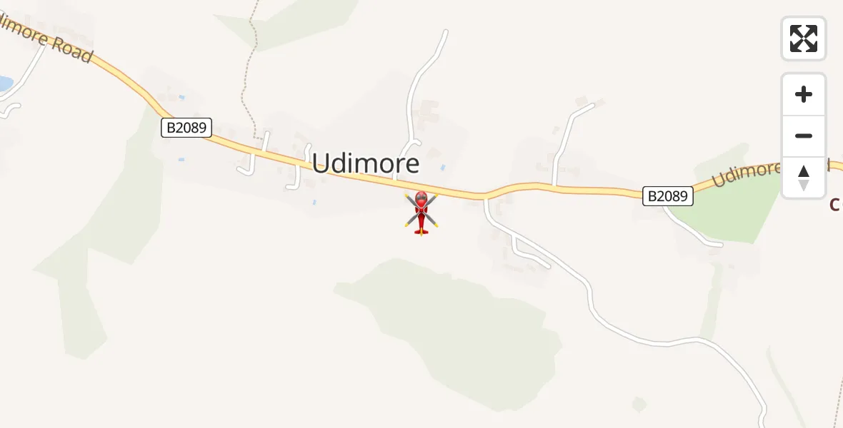 Flight path map showing Air Ambulance Helicopter route from Udimore to Udimore