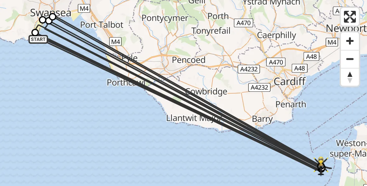 Flight path map showing Police Helicopter route from Bristol Channel to Bristol Channel