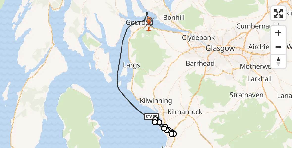 Flight path map showing Coastguard Helicopter route from Inner Seas to Inner Seas