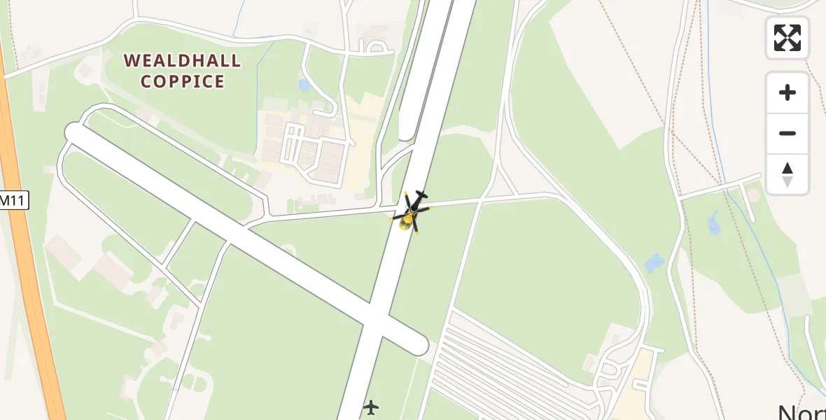 Flight path map showing Police Helicopter route from North Weald Airfield to North Weald Airfield