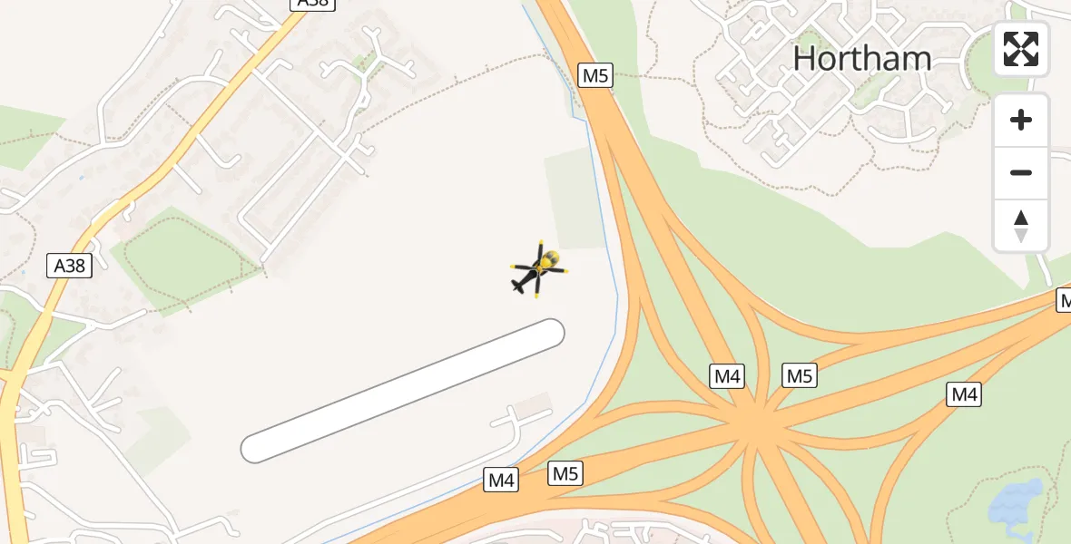 Flight path map showing Police Helicopter route from Almondsbury Helicopter Base to Almondsbury Helicopter Base