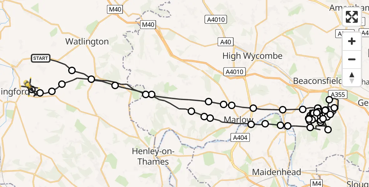 Flight path map showing Police Helicopter route from Ewelme to Benson
