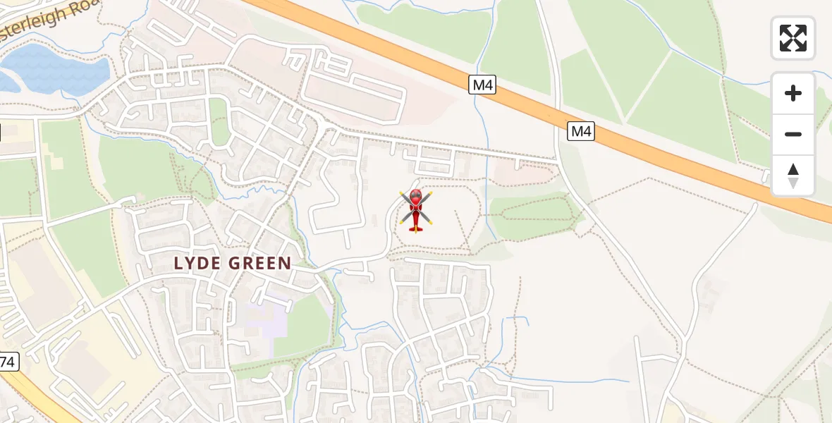 Flight path map showing Air Ambulance Helicopter route from South Gloucestershire to South Gloucestershire
