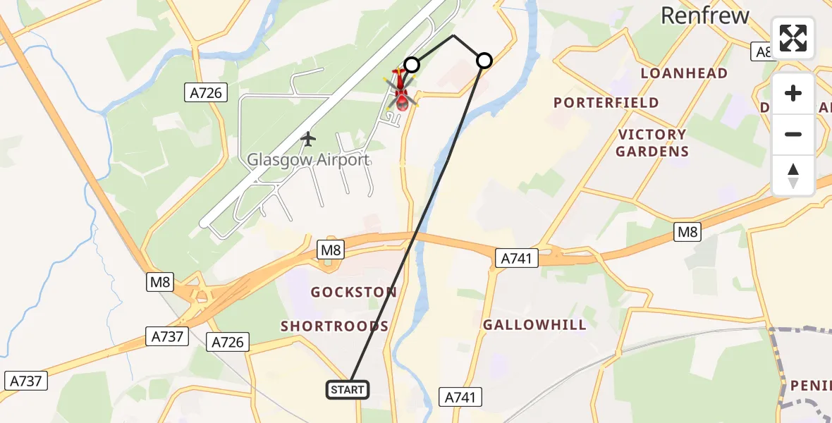 Routekaart van de vlucht: Air Ambulance Helicopter to Glasgow Airport