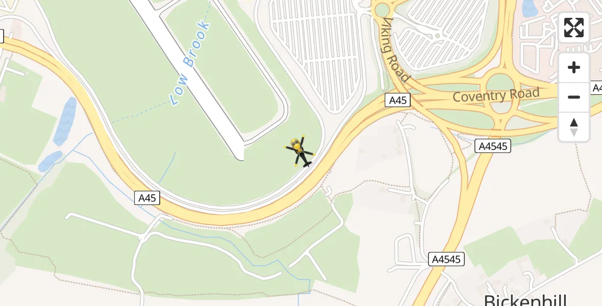 Flight route Police Helicopter Birmingham Airport - Birmingham Airport, 28 March 2026, 21:59