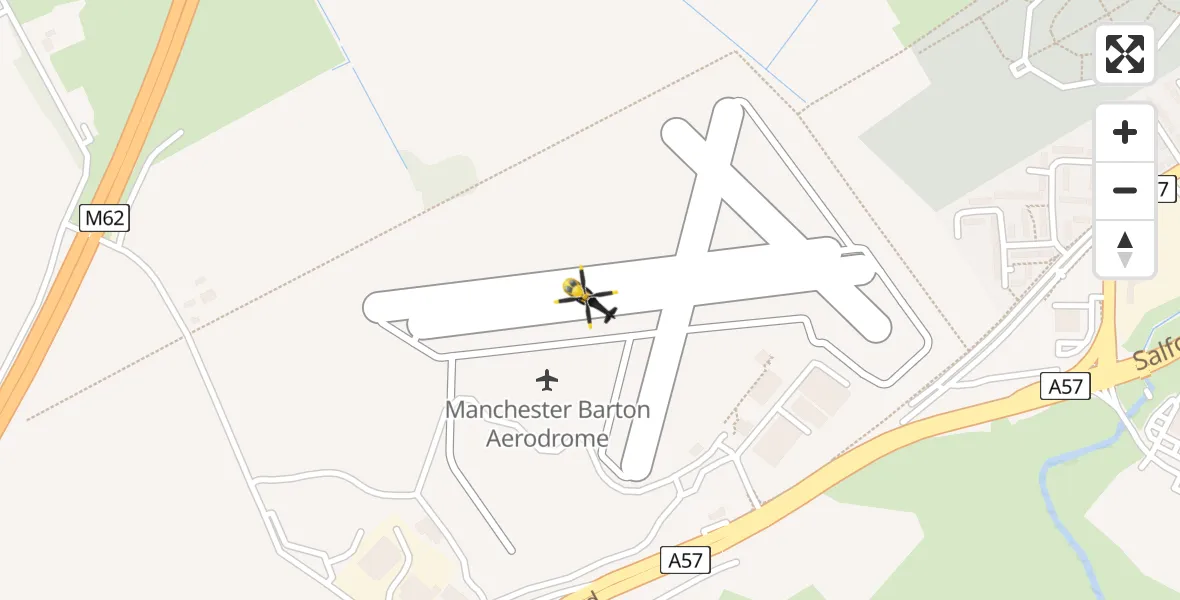 Flight path map showing Police Helicopter route from Manchester Barton Aerodrome to Manchester Barton Aerodrome