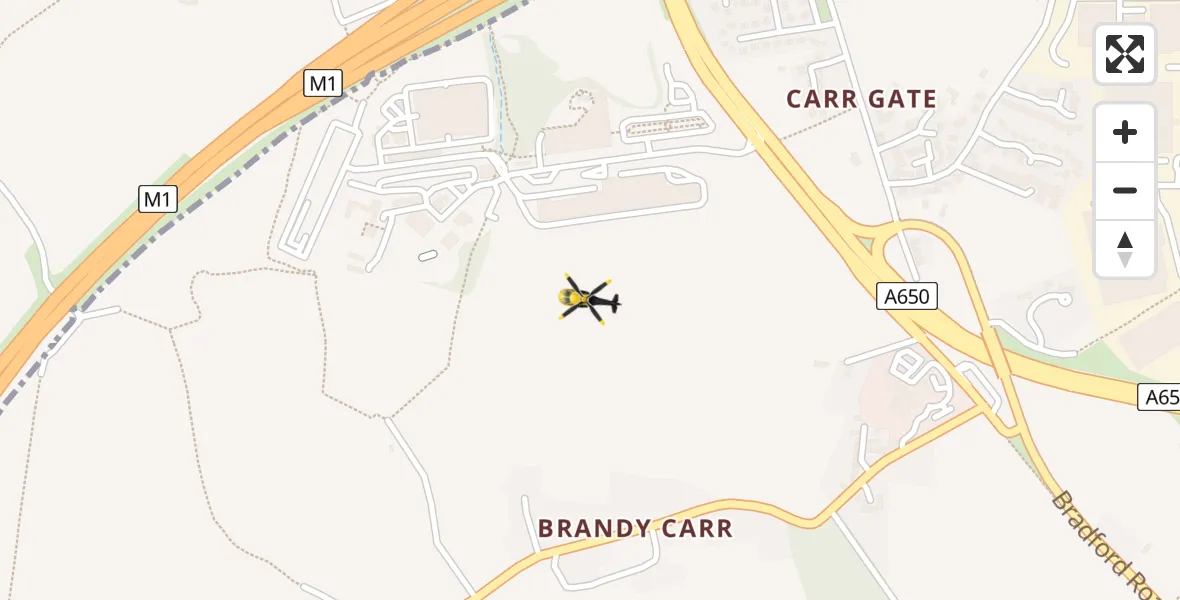 Routekaart van de vlucht: Police Helicopter to East Ardsley