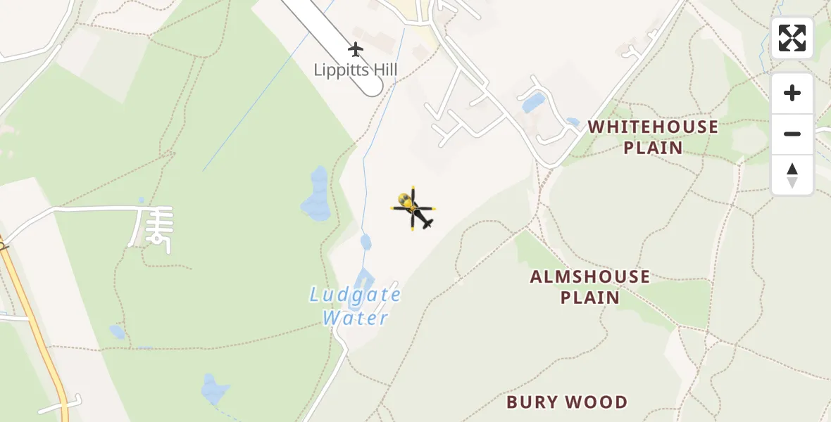 Flight path map showing Police Helicopter route from Metropolitan Police Air Support Unit Lippitts Hill to Metropolitan Police Air Support Unit Lippitts Hill