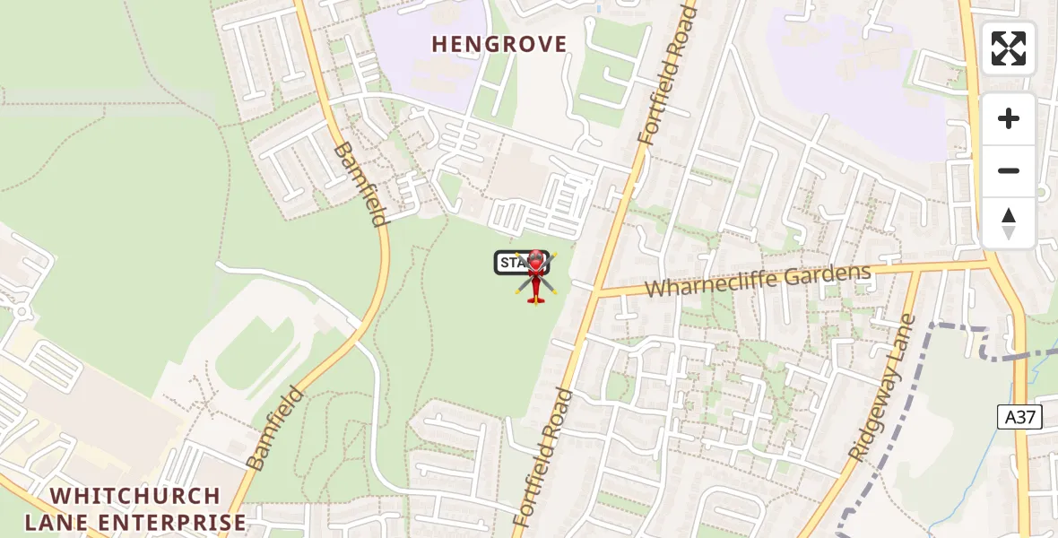 Flight path map showing Air Ambulance Helicopter route from Bristol to Bristol