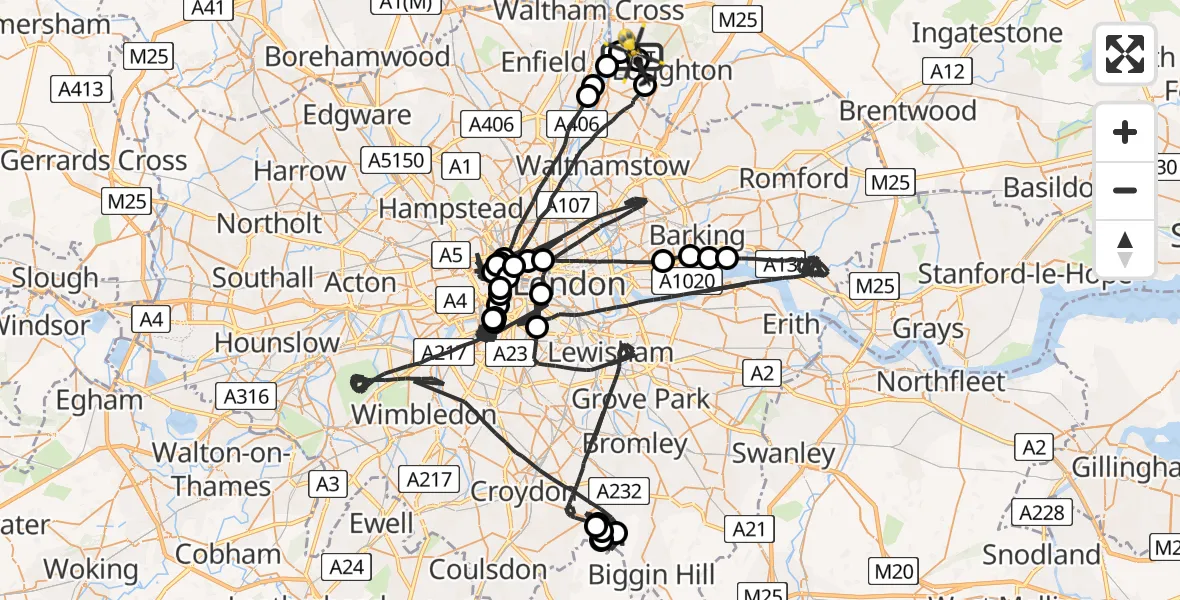 Routekaart van de vlucht: Police Helicopter to Metropolitan Police Air Support Unit Lippitts Hill