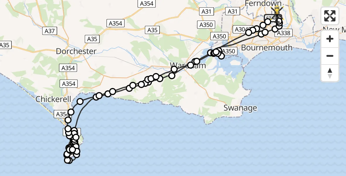 Flight path map showing Police Helicopter route from Hurn to Bournemouth Airport