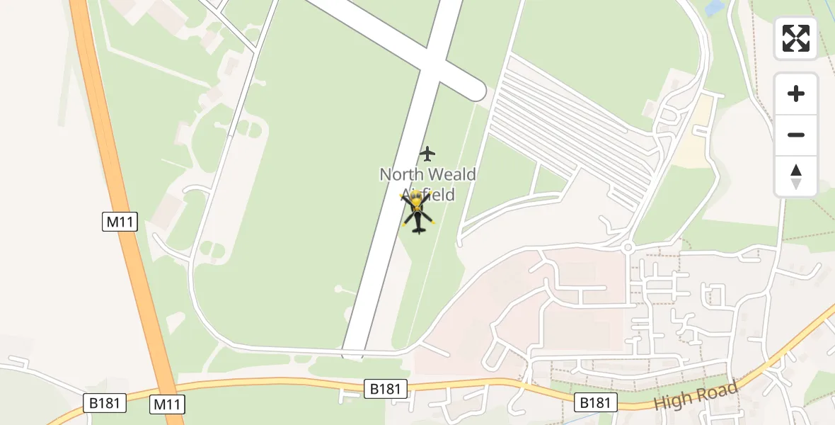 Flight path map showing Police Helicopter route from North Weald Airfield to North Weald Airfield